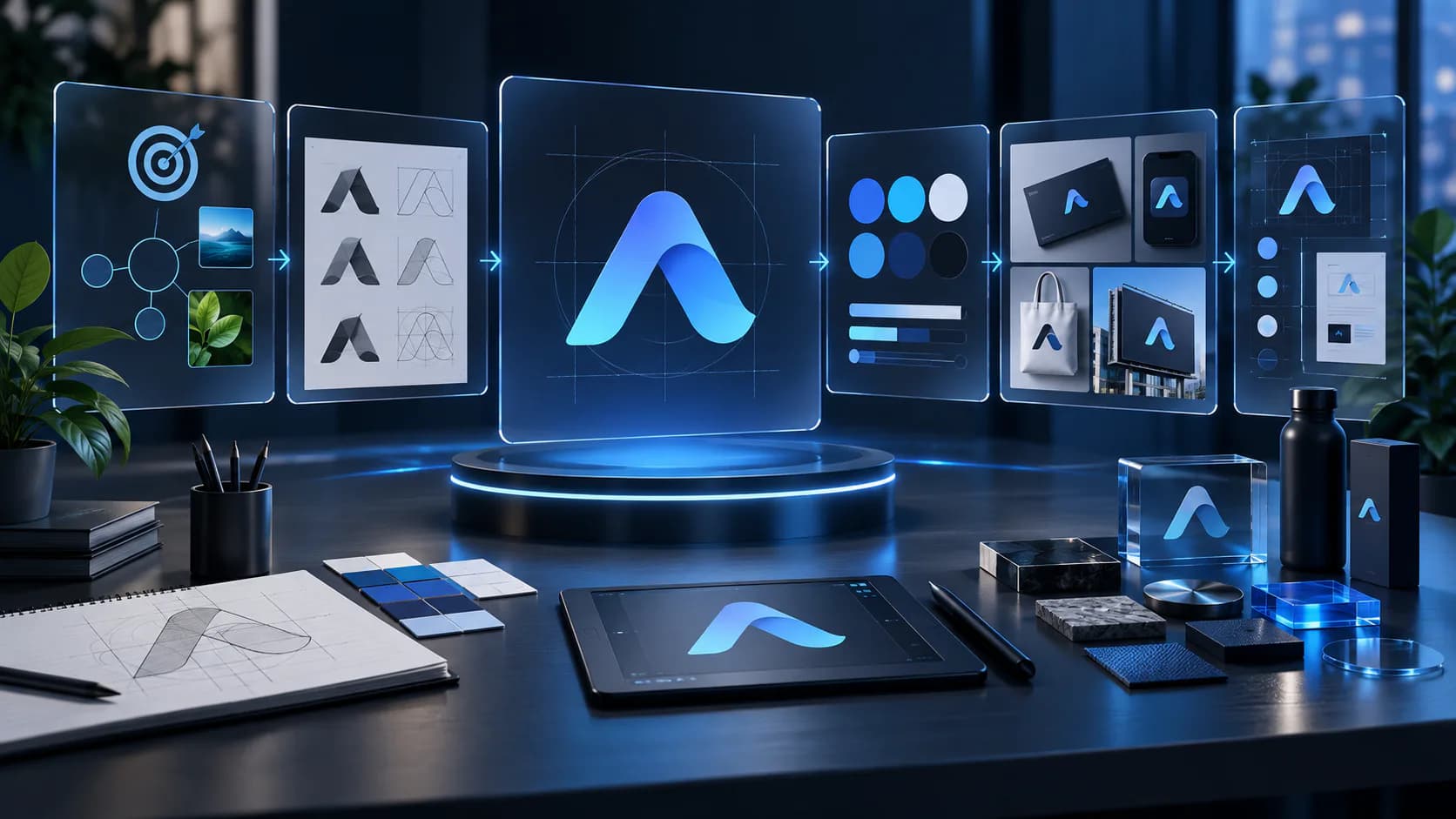 brand strategy, identity, and visual system workspace for logo design