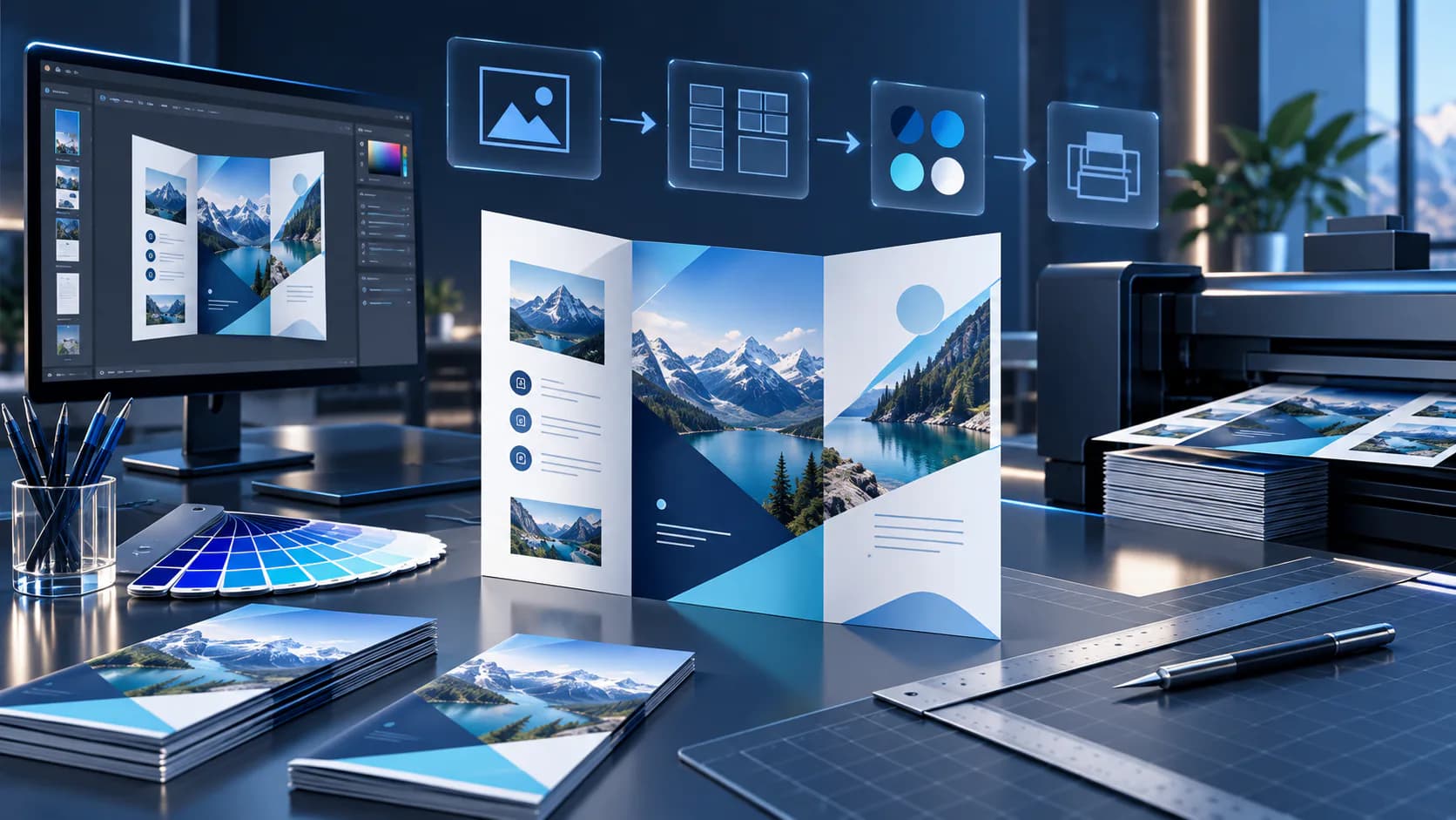 graphic design and visual brand asset workspace for brochures