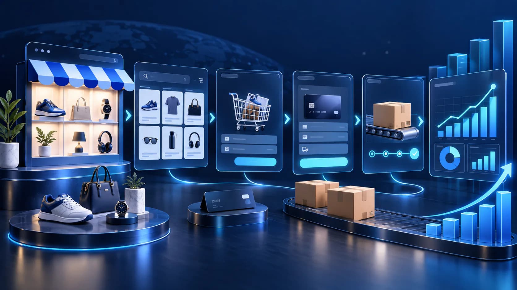 Custom ecommerce architecture with catalog, checkout, and operations layers