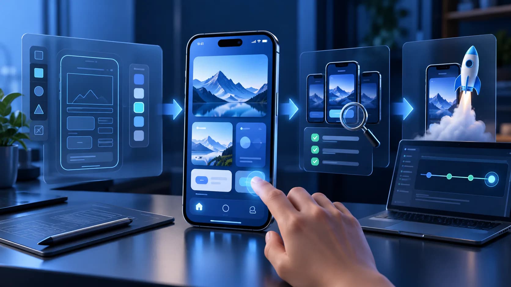 mobile app interface, product workflow, and release dashboard for flutter app