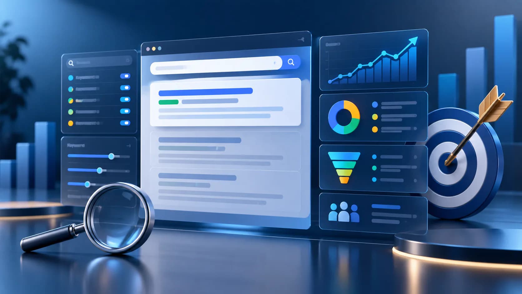 paid media advertising dashboard with targeting, conversion, and growth metrics for google ads