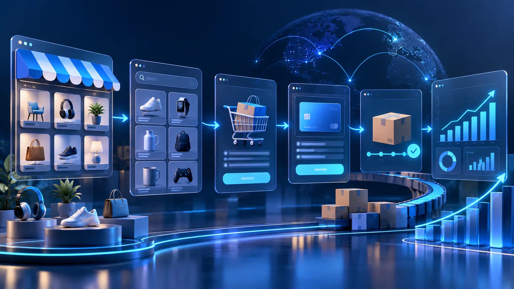 Marketplace platform workflow with sellers, buyers, products, and payments