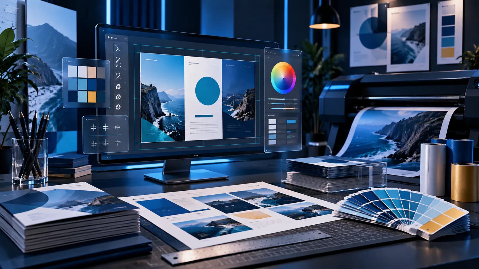 graphic design and visual brand asset workspace for print design