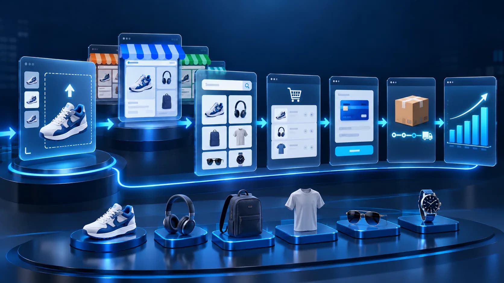 Product upload workflow with variants, images, categories, and SEO fields