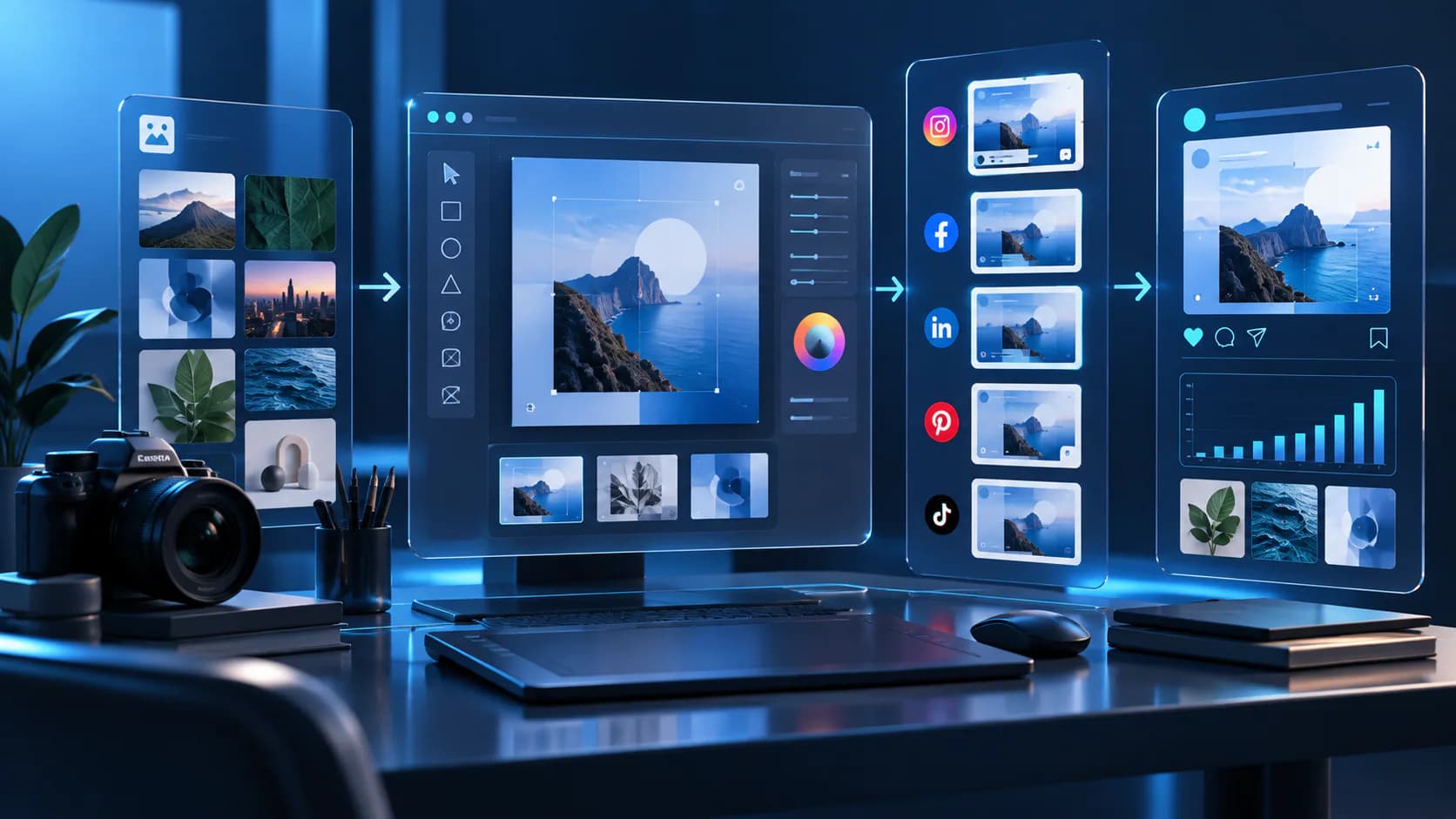graphic design and visual brand asset workspace for social media graphics