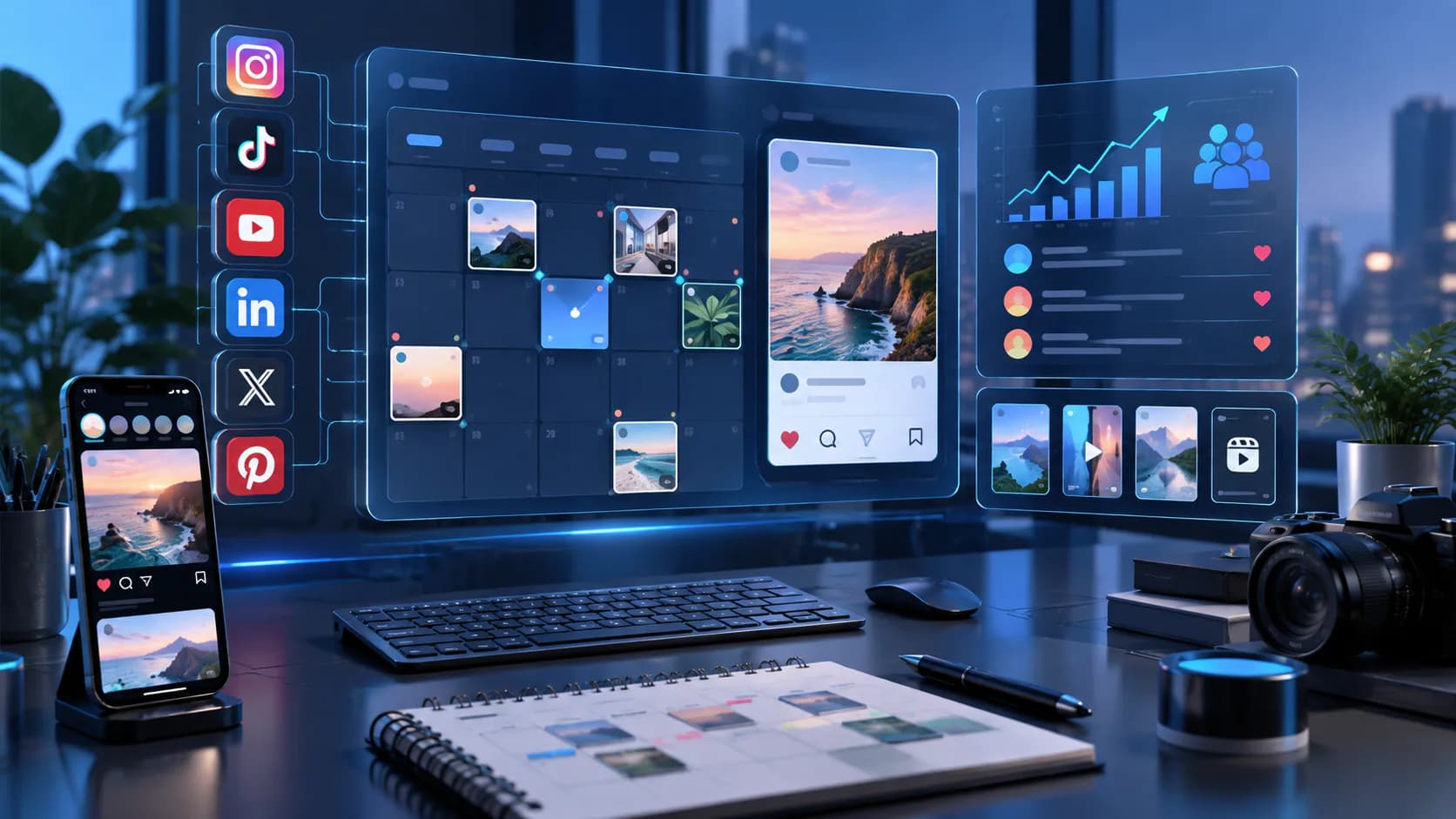 social media content, campaign, and engagement dashboard for social media management