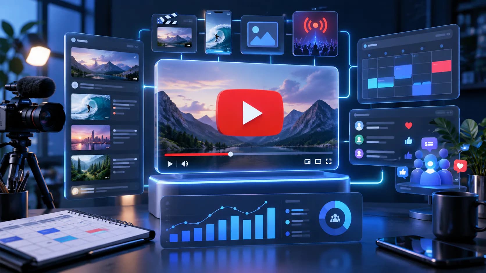 social media content, campaign, and engagement dashboard for youtube marketing