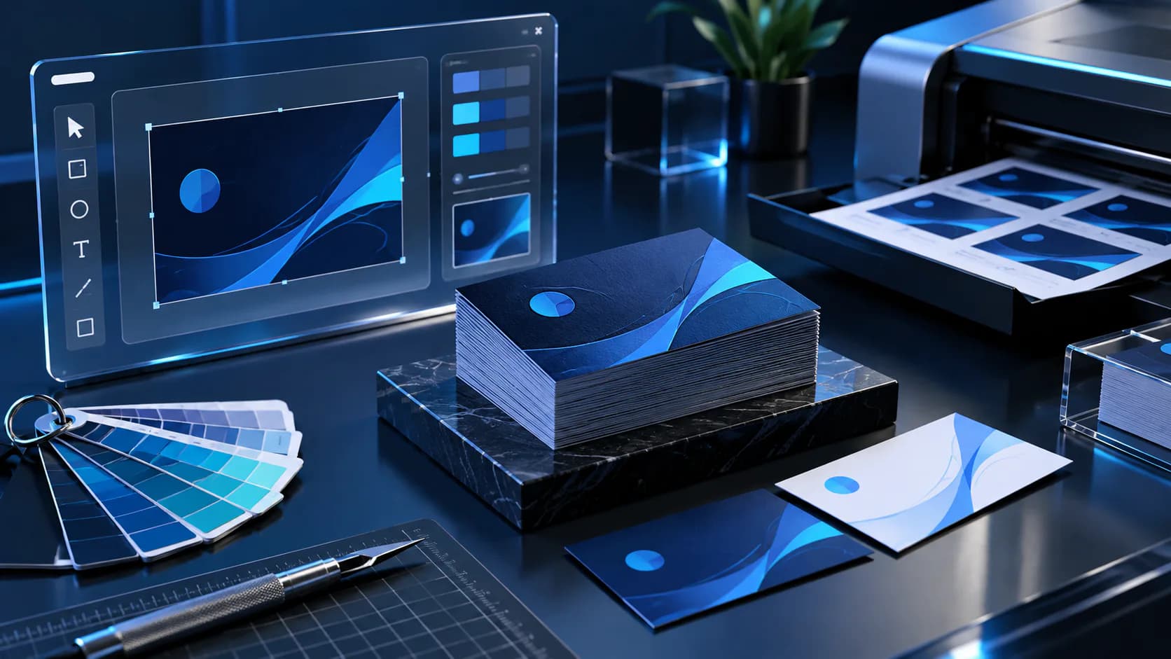 graphic design and visual brand asset workspace for business cards