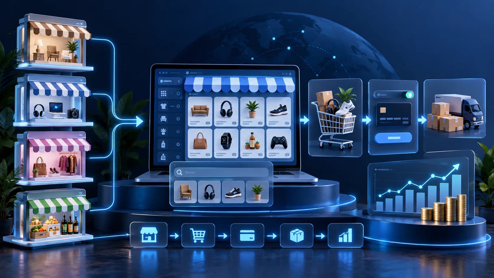 Multi-vendor store dashboard with vendor, product, commission, and order workflows