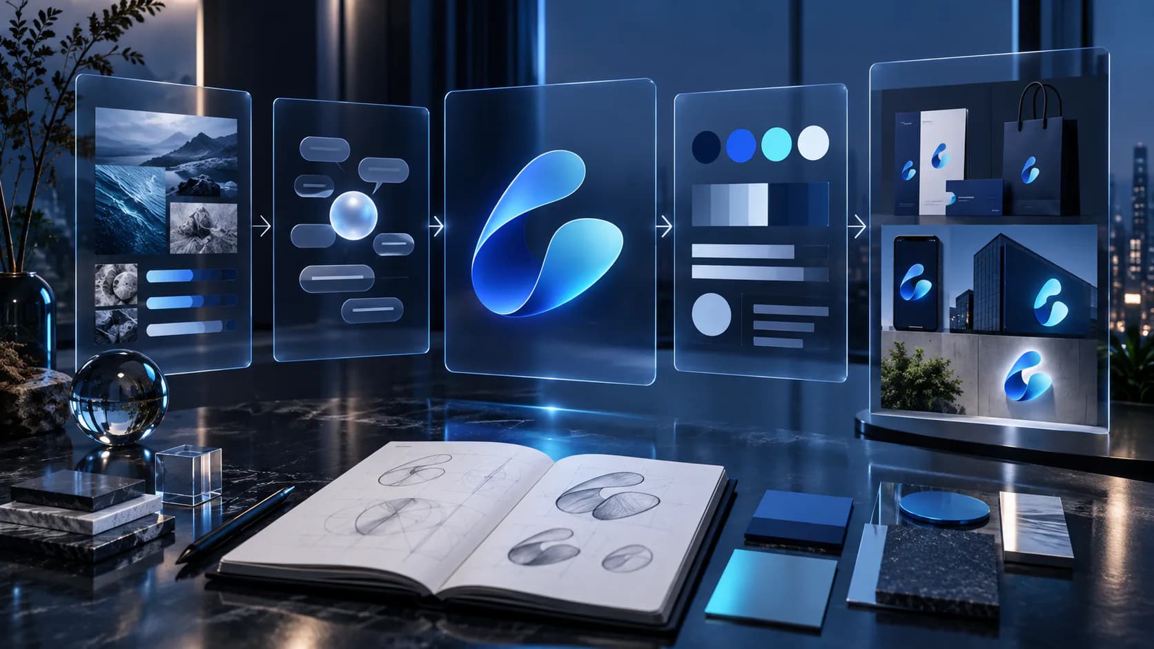 brand strategy, identity, and visual system workspace for naming