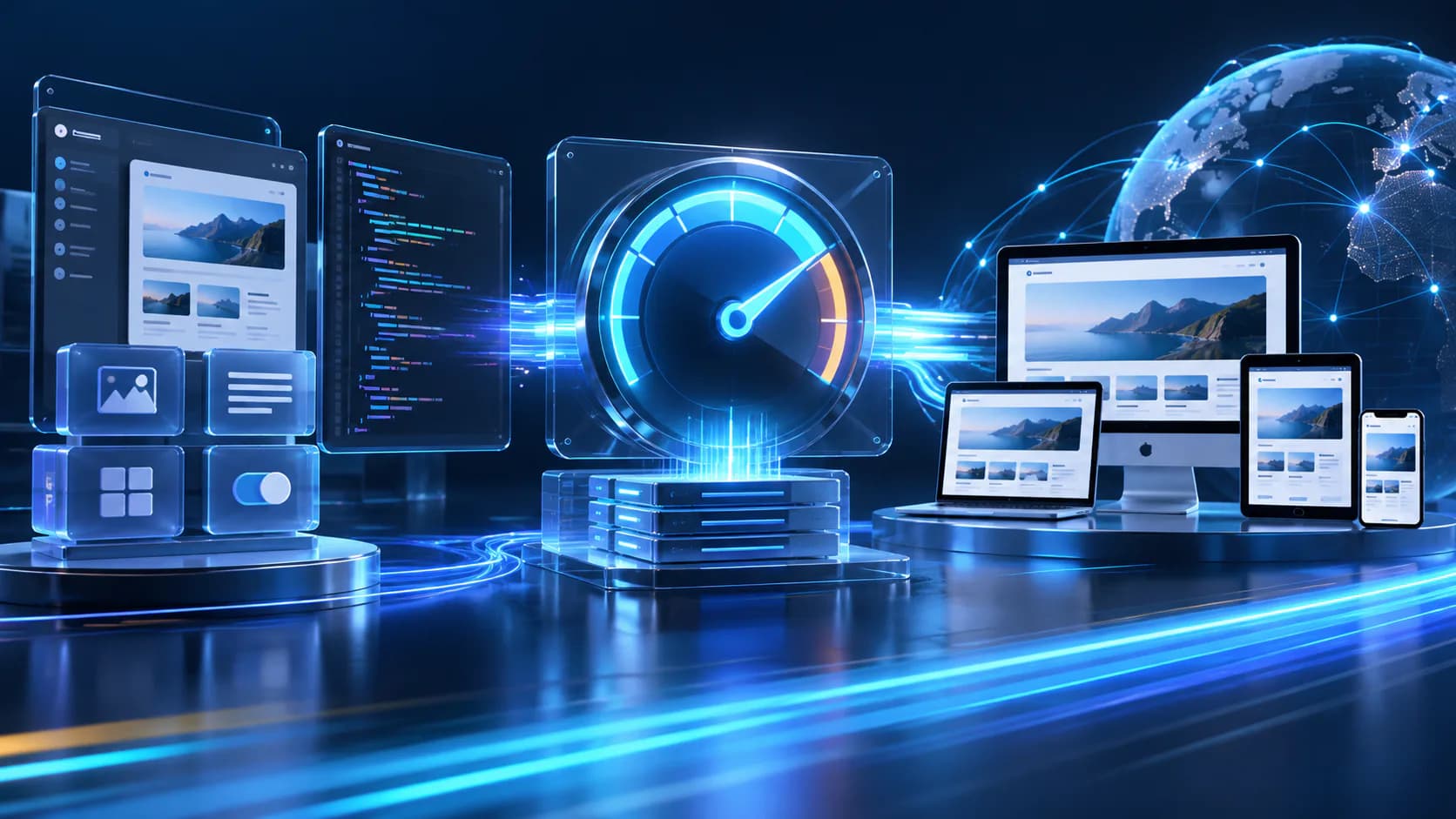 Website speed optimization dashboard with performance and Core Web Vitals signals