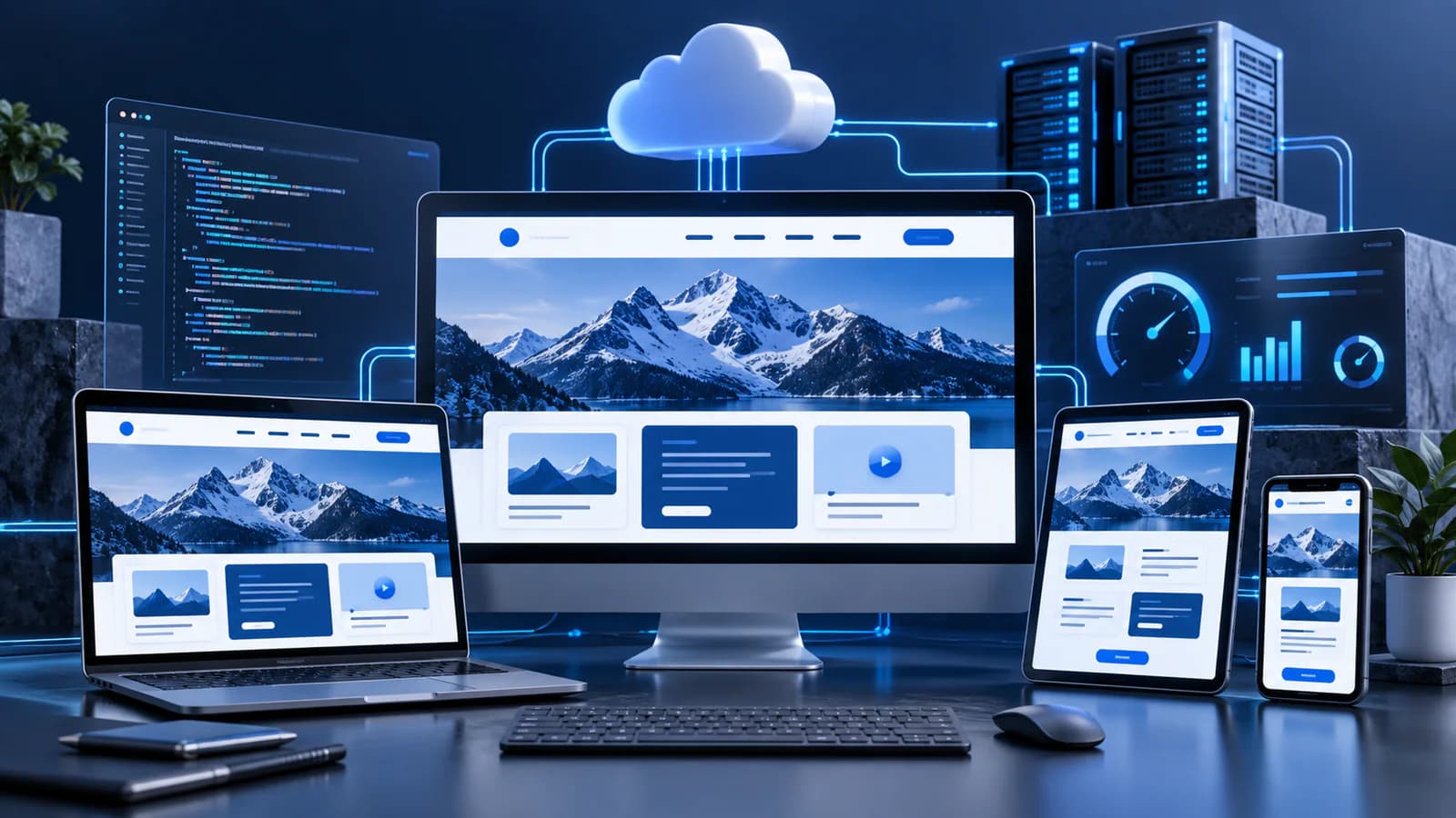 Responsive website interfaces displayed across connected devices